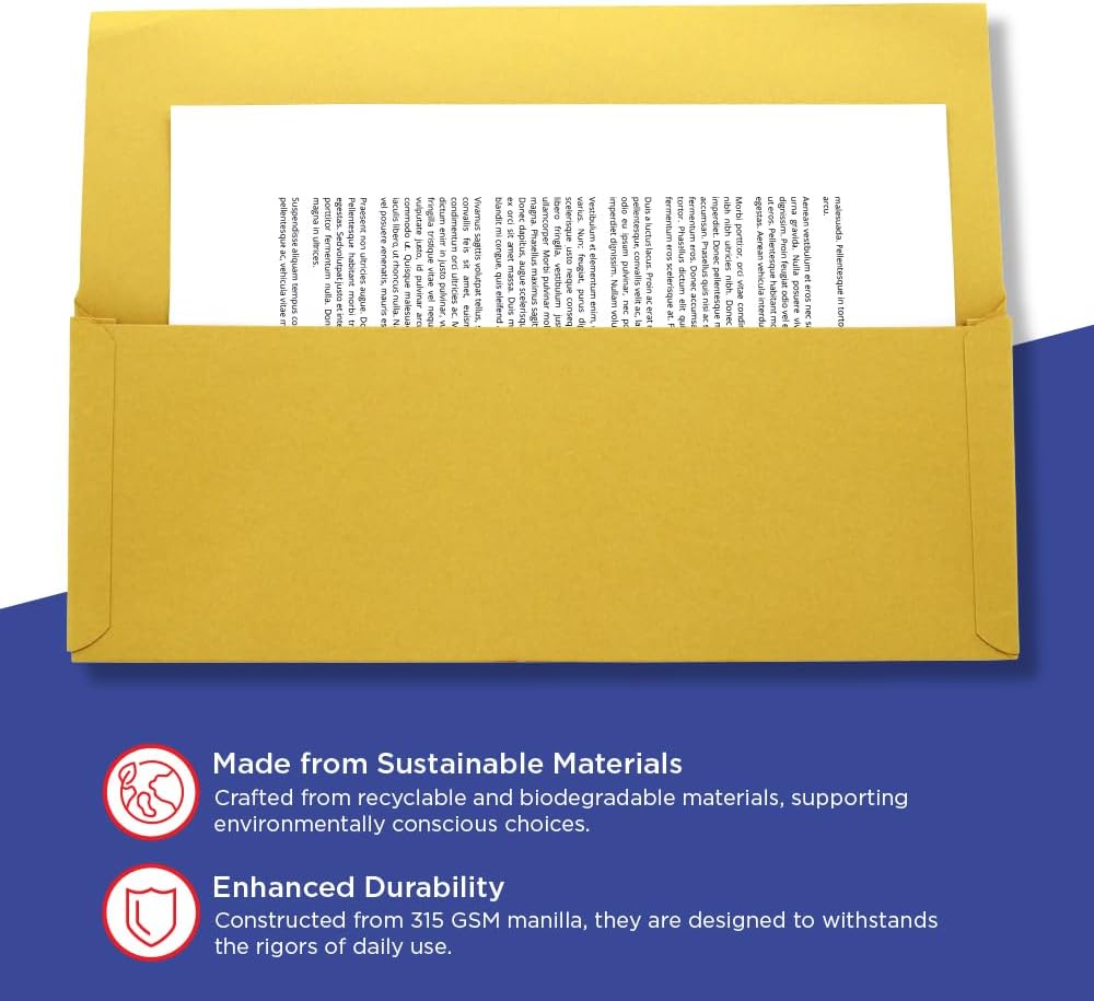 Guildhall PW3-YLWZ Dokumentenmappe, lange Klappe, 315 g/m², 356 x 254 mm, Gelb, 50 Stück, gelb