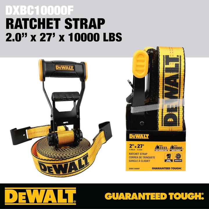 DEWALT DXBC10000F Spanngurt mit Ratsche, mit flachem Haken, robuste Ladungssicherung (4,5 kg Bruchfe