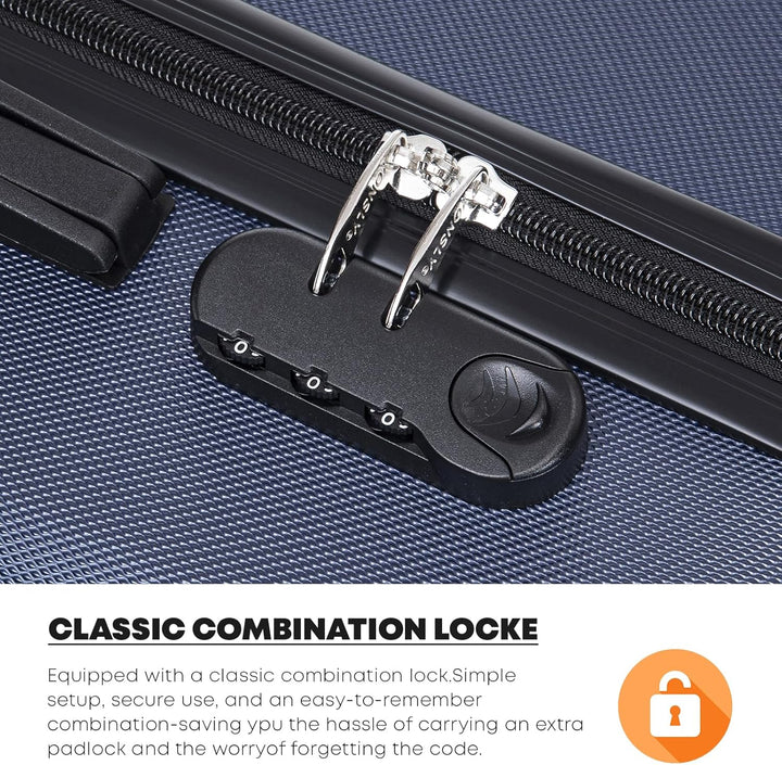 Koffer Suitcase XL Dunkelblau, Trolley Reisekoffer, Rollkoffer Handgepäck mit 4 Rollen 360°, Hartsch