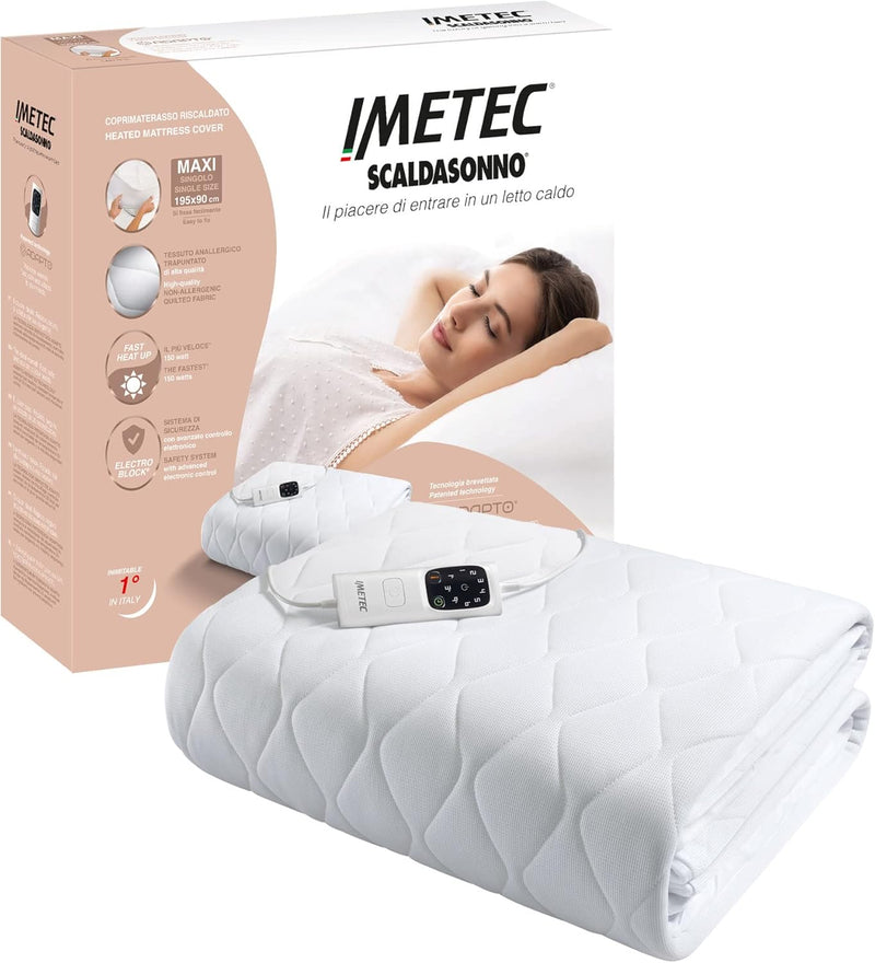 Imetec Scaldasonno Adapto, Maxi-Spann-Wärmeunterbett für Einzelbett, 195x90 cm, geringer Stromverbra