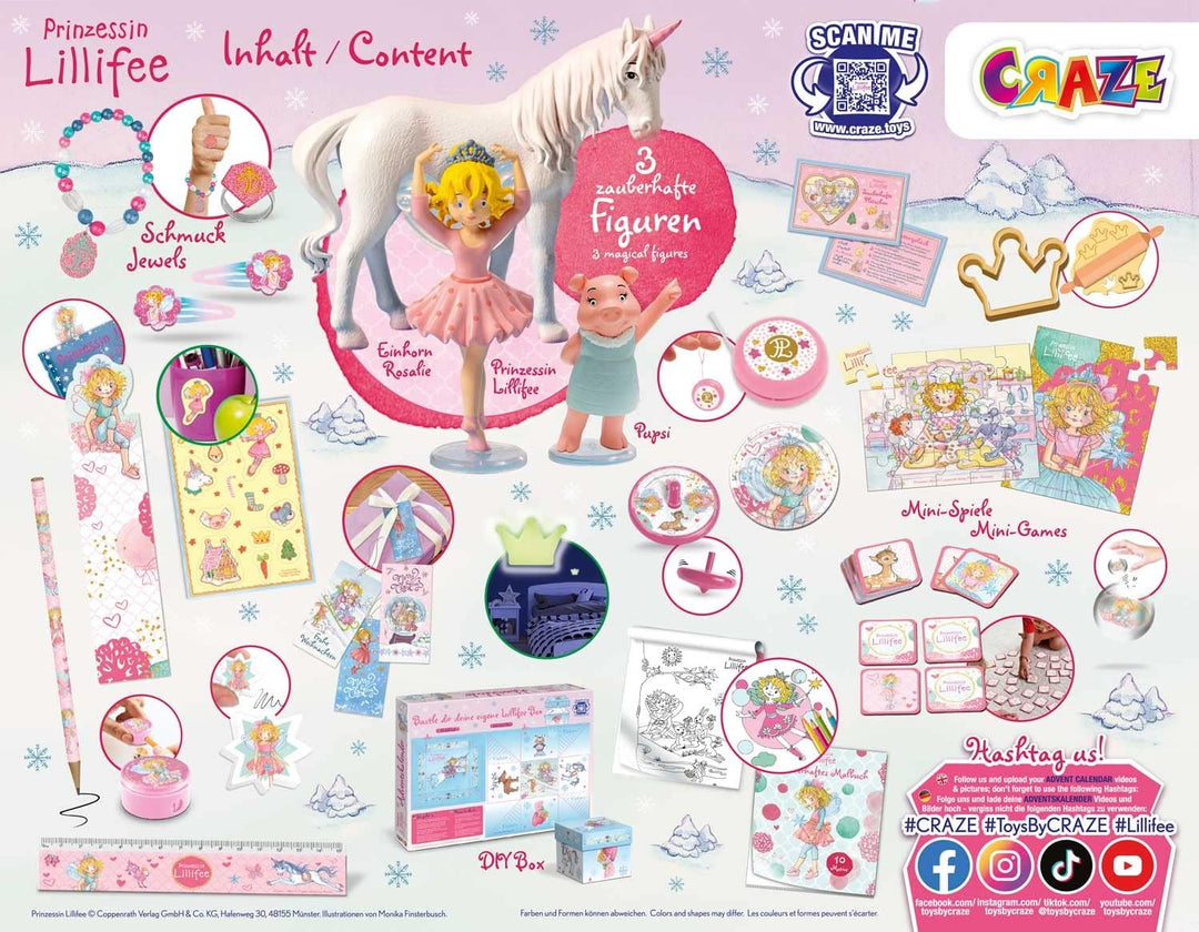 CRAZE Prinzessin Lillifee Adventskalender Kinder - Spielzeug Adventskalender Mädchen mit Prinzessin