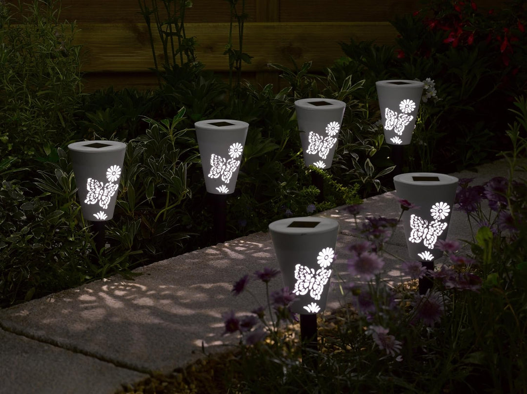 6 Stück Heringe Solar für Garten – Beleuchtung LED Schatten Schmetterlinge