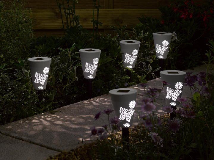 6 Stück Heringe Solar für Garten – Beleuchtung LED Schatten Schmetterlinge