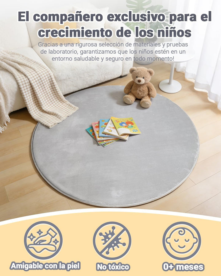 Dicke Krabbelmatte Baby Ø 120cm,Schaumfüllung Teppich Spielmatte Baby,Rutschfester Unterseite&Weiche