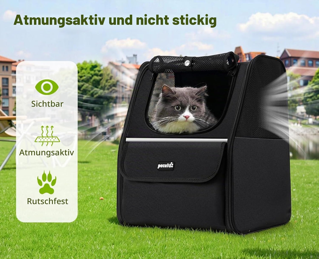 pecute Katzenrucksack Haustier Rucksack mit Netzfenster, Tragbare und Faltbare Katzentasche, Atmungs