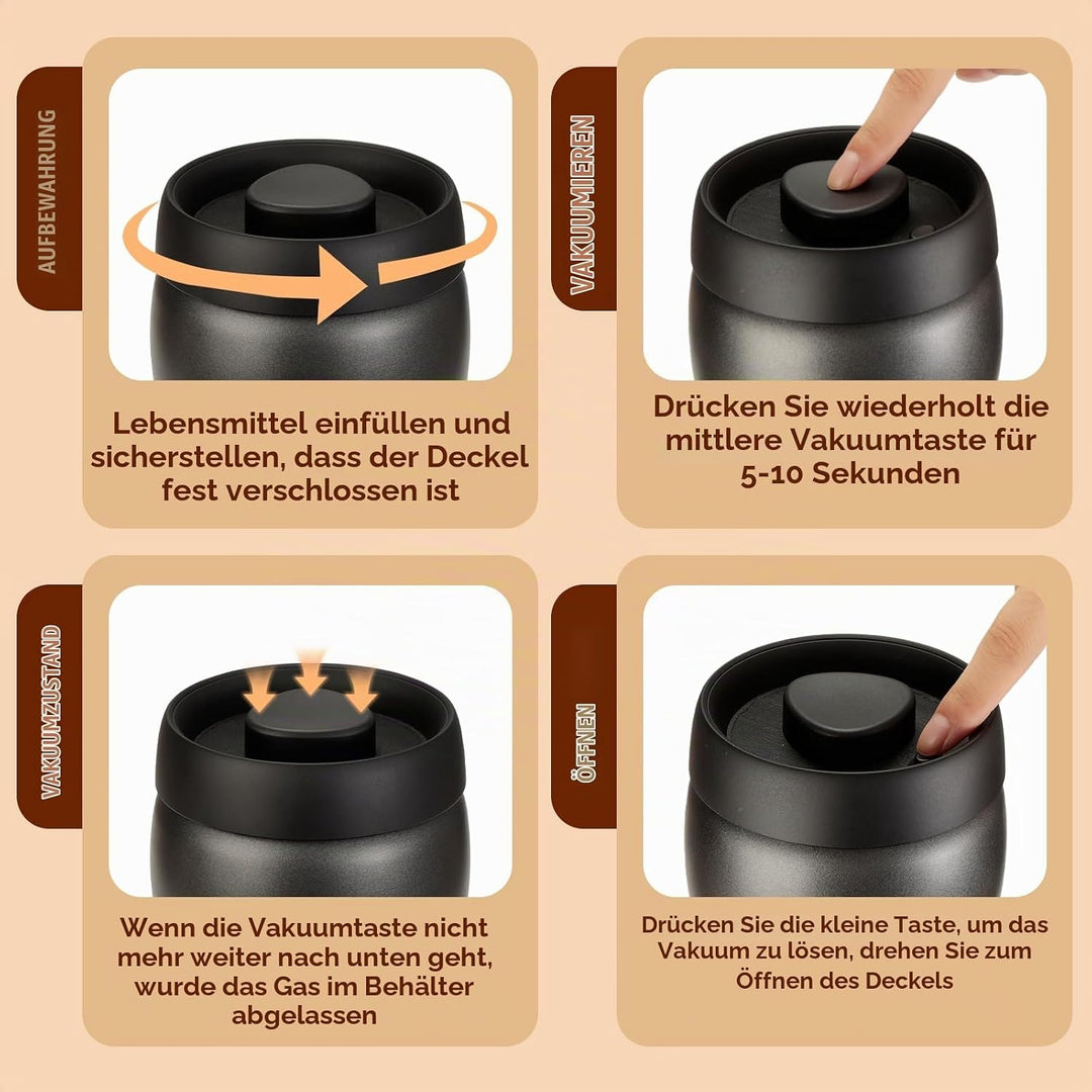 Cozary Kaffeebehälter aus Edelstahl, 400ML Vakuum Kaffeedose Luftdicht, Kaffeebohnen Behälter mit Va