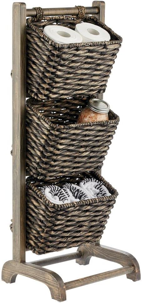 mDesign Regal mit Körben – dekoratives Standregal inklusive 3 Körben – Korbständer aus Holz und Hyaz