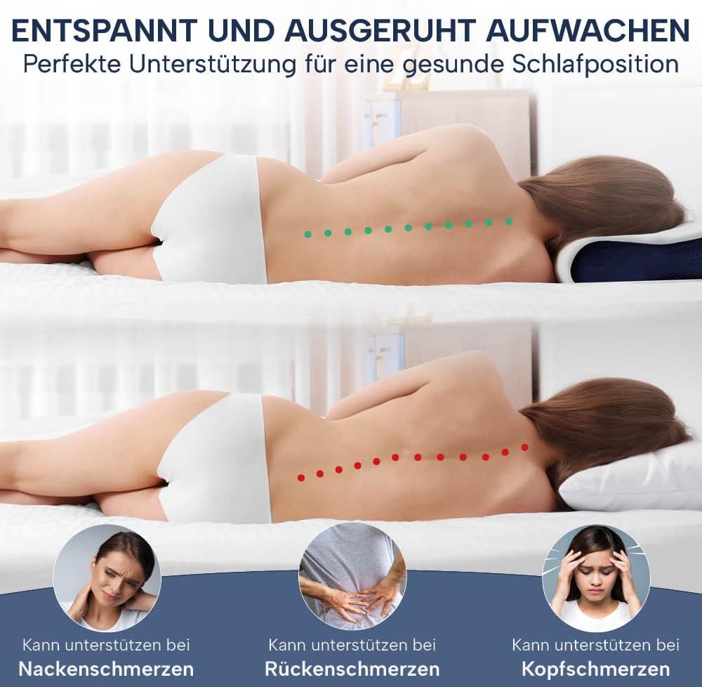 Ergonomisches Visco Nackenstützkissen für Seitenschläfer &amp; Rückenschläfer. Orthopädisches Nackenkiss