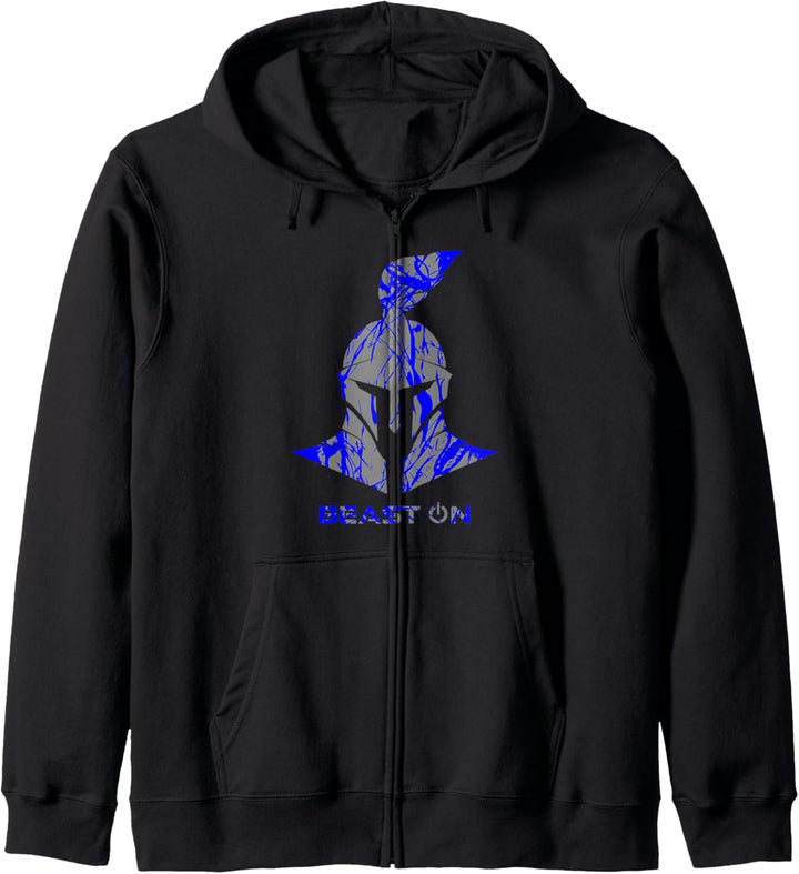 Spartaner Helm | Blauer Gladiator Helm Beast ON Gym Fitness Kapuzenjacke