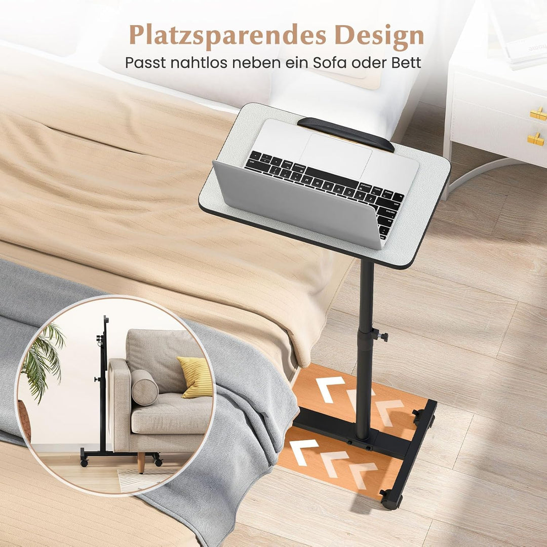 COSTWAY Betttisch auf Rollen höhenverstellbar, Pflegetisch mit neigbarer und 360° drehbarer Tischpla