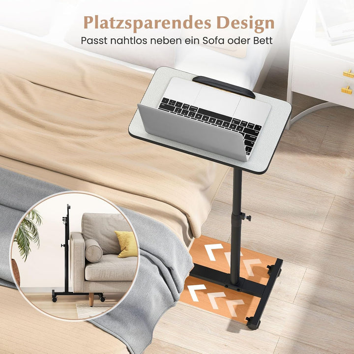 COSTWAY Betttisch auf Rollen höhenverstellbar, Pflegetisch mit neigbarer und 360° drehbarer Tischpla