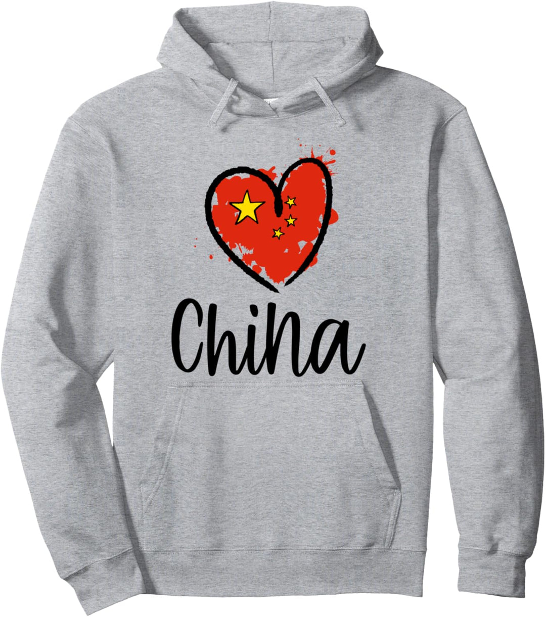 China Heart Line Artwork Kawaii Asian Minimal Chinese Gift Pullover Hoodie
