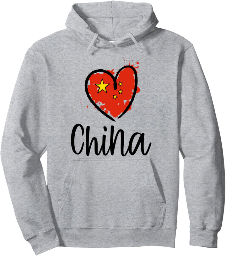 China Heart Line Artwork Kawaii Asian Minimal Chinese Gift Pullover Hoodie
