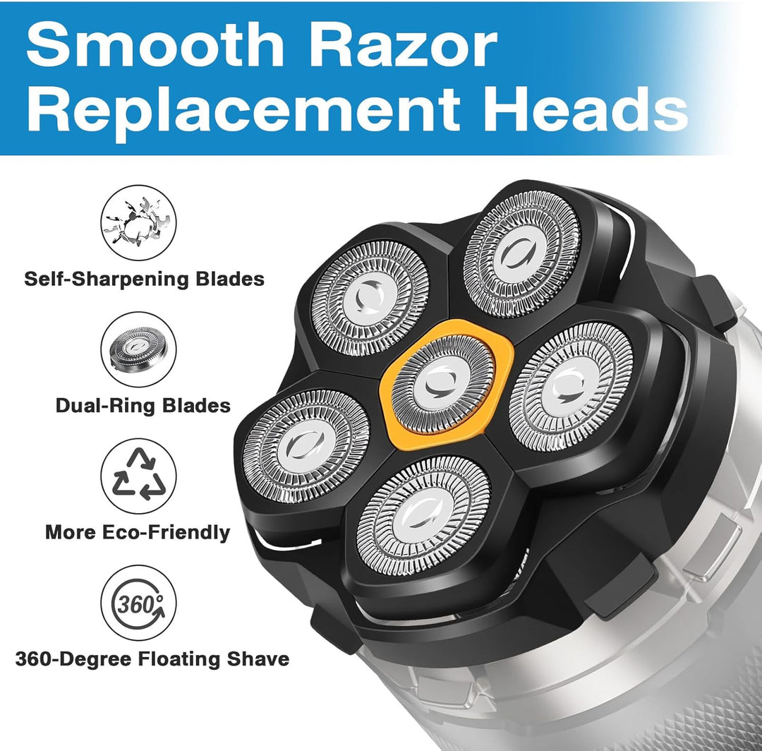 3 Stück Ersatzrasierkopf für Glatzen Rasierer Herren, Magnetische 6 Blade Head Shaver Ersatzköpfe, 6