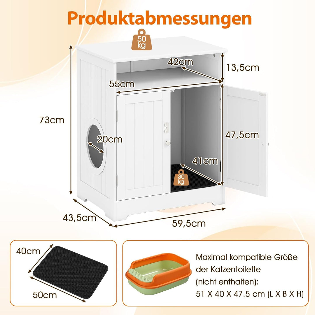 COSTWAY Katzenklo Schrank, Katzenschrank mit Streumatte, 2 abschliessbaren Türen, Eingang & Fach, 3