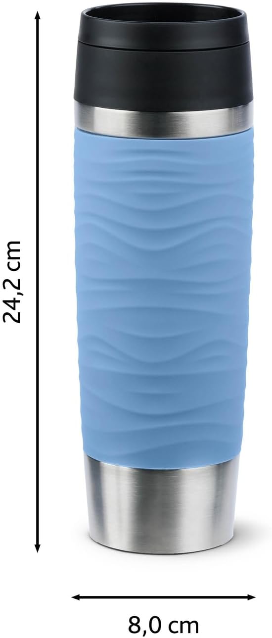 Emsa N20226 Travel Mug Wave Isolierbecher 0,5 Liter | neuer Komfort-Schraubverschluss | Edelstahl |
