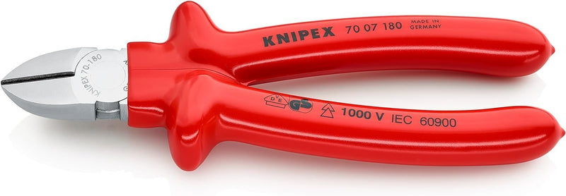 Knipex Seitenschneider verchromt, tauchisoliert, VDE-geprüft 180 mm 70 07 180 verchromt Griffe Tauch