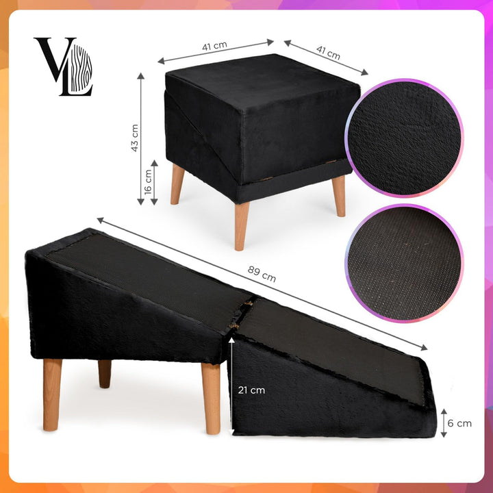 VELORA H&amp;L Hunderampe Schwarz - 2in1 Hundetreppe und Sitzhocker, Klappbare Einstiegshilfe für Sofa u