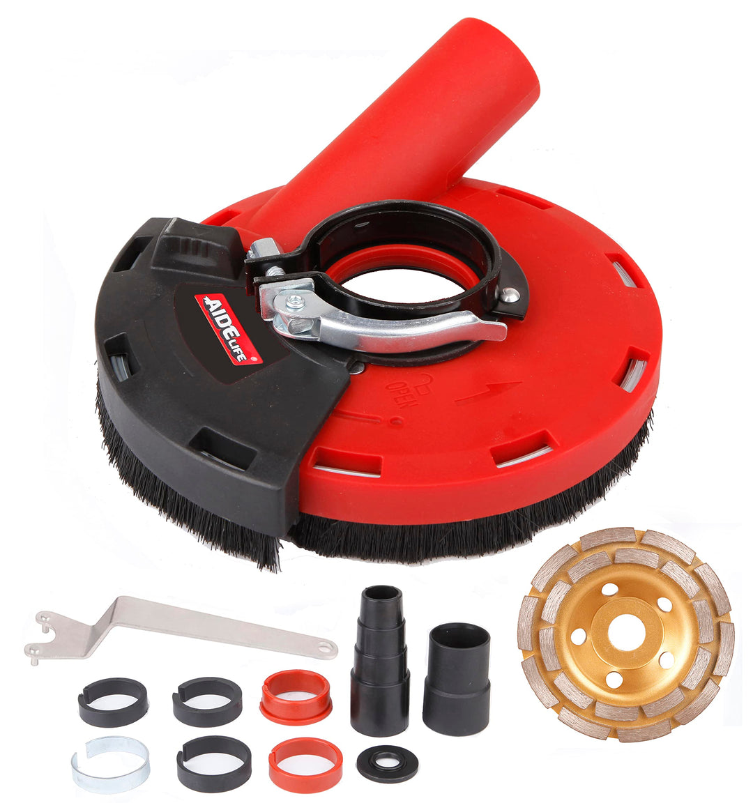 Aidelife Absaughaube für Winkelschleifer 115/125mm + Diamantschleiftopf 125mm x 22,2 mm für Beton 12