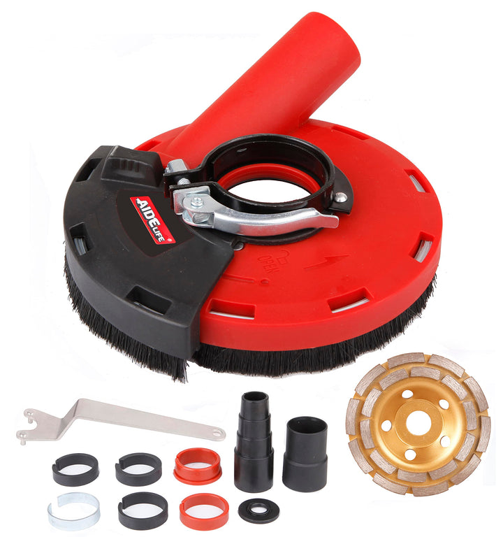 Aidelife Absaughaube für Winkelschleifer 115/125mm + Diamantschleiftopf 125mm x 22,2 mm für Beton 12