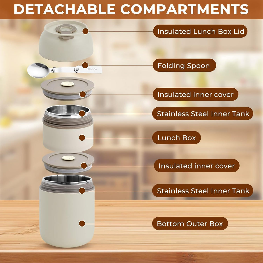 Edelstahl Lunchbox 650ml, Bento Box Edelstahl mit 2 Fächern, Lunchbox mit Besteck, 304 Edelstahl Ess