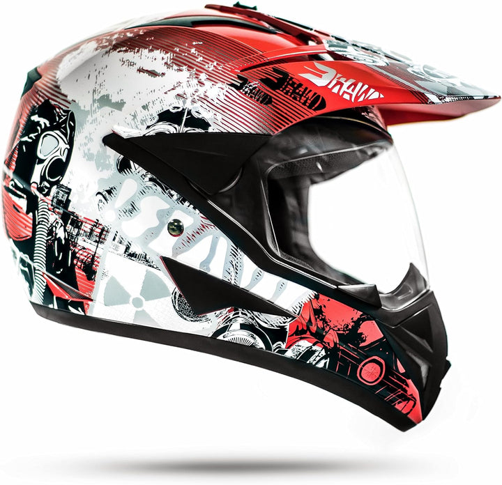 ATO-Moto 804 GS War Rot Crosshelm mit Visier für Quad ATV Enduro Motorradhelm ECE 2205 Grösse (XL 61