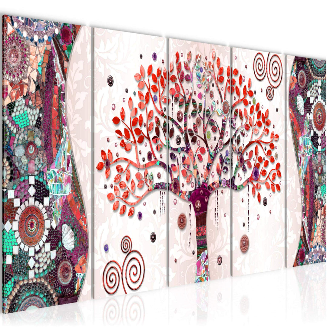 Runa Art Wandbild XXL Gustav Klimt - Baum des Lebens Wohnzimmer 200 x 80 cm Rosa 5 Teilig - Made in