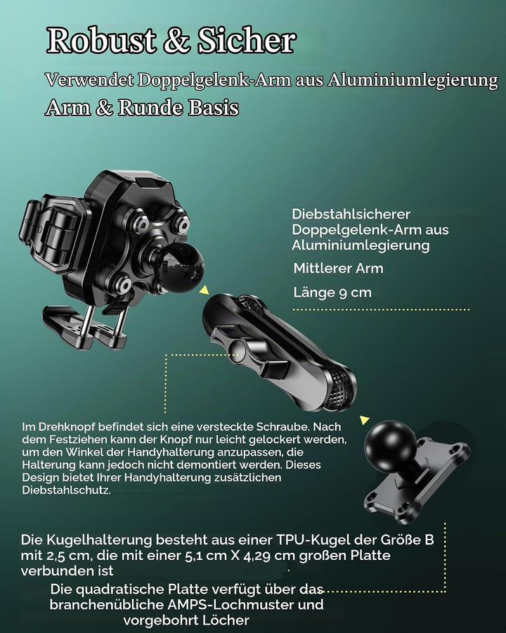 BRCOVAN Handyhalterung mit Vibrationsdämpfer [1s Lock] mit Quadratischer Aluminiumbasis und mittella