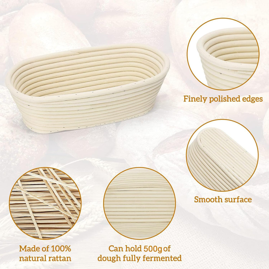 Gärkörbchen Oval, 25 x 15 x 8.5 cm Gärkorb zum Brotbacken Set, Aus Natürlichem Peddigrohr mit Schabe