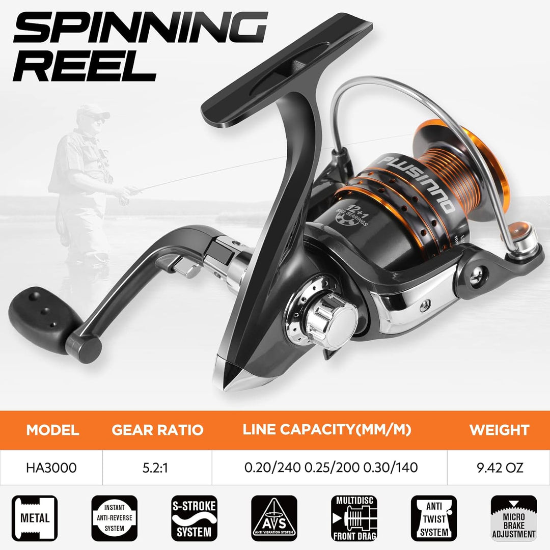 PLUSINNO Teleskop Rute und Rolle Combos Full Kit, Spinning Fishing Gear Organizer Pole-Sets mit Line