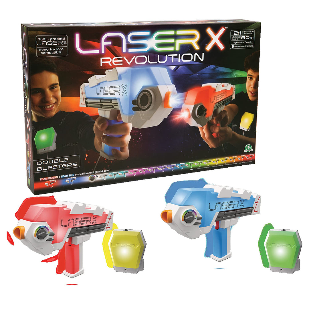 Laser X - Revolution Blaster, wähle deine Teamfarbe, treffe bis zu 90 Meter, mit 2 Blastern, 2 Empfä