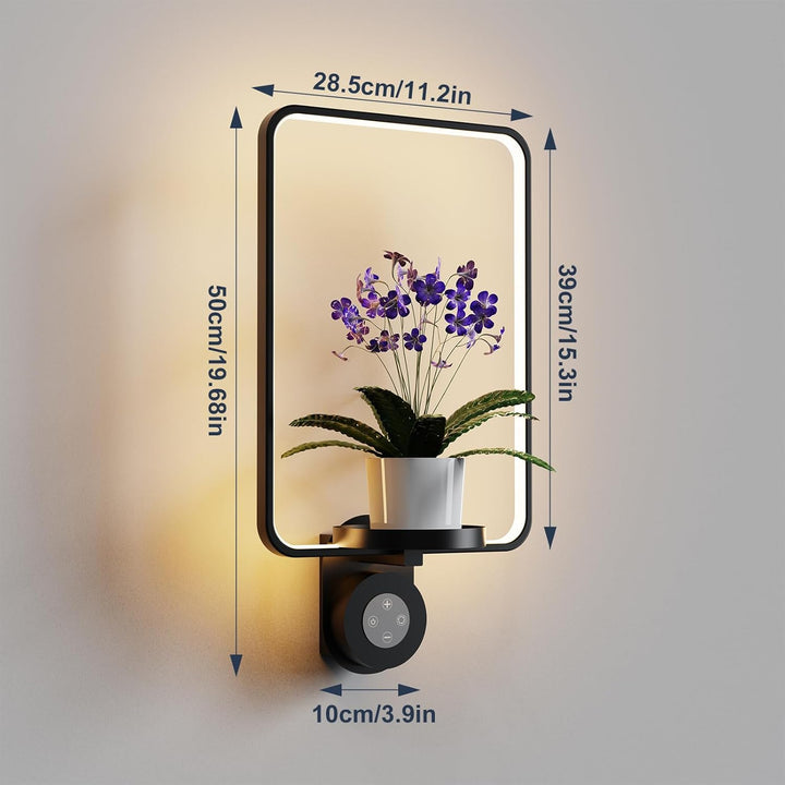 Starxing 2 in 1 Wandpflanzenregal mit Lampe, 8000mAh Bilderrahmen Wandpflanzenhalter, Fernbedienung