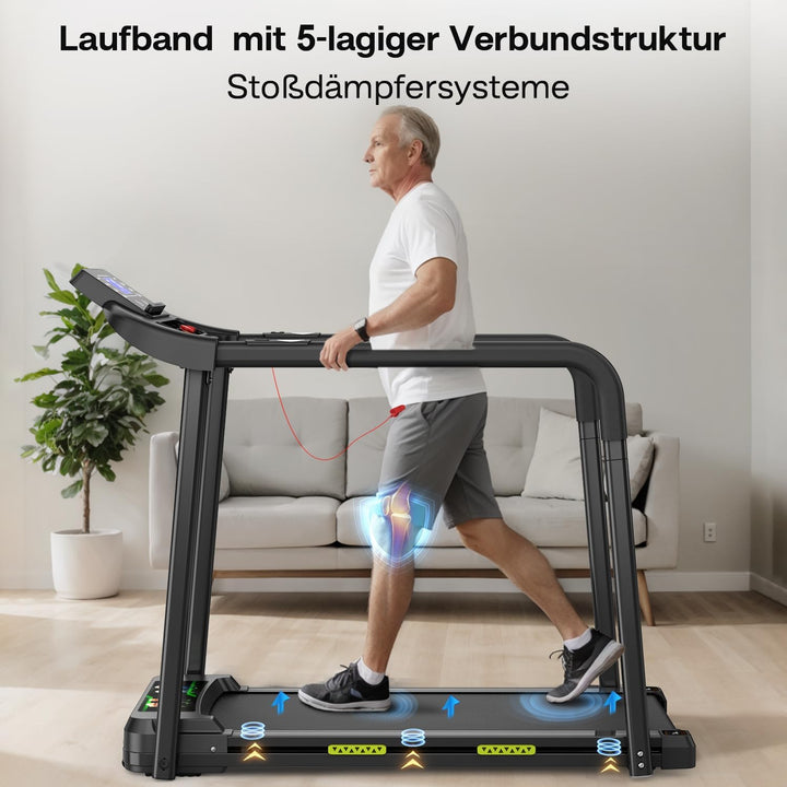 Walking Pad für Senioren, Klappbares Laufband mit Haltegriff & App, Elektrisches Laufband bis 135kg,