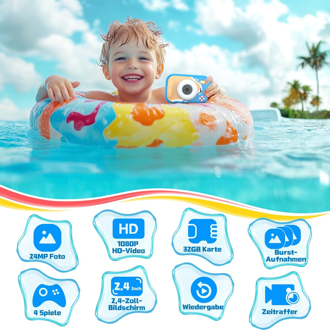 ULEWAY Kinderkamera, 1080P Kinder Kamera Unterwasser, Digitalkamera Unterwasserkamera mit 2,4” Bilds