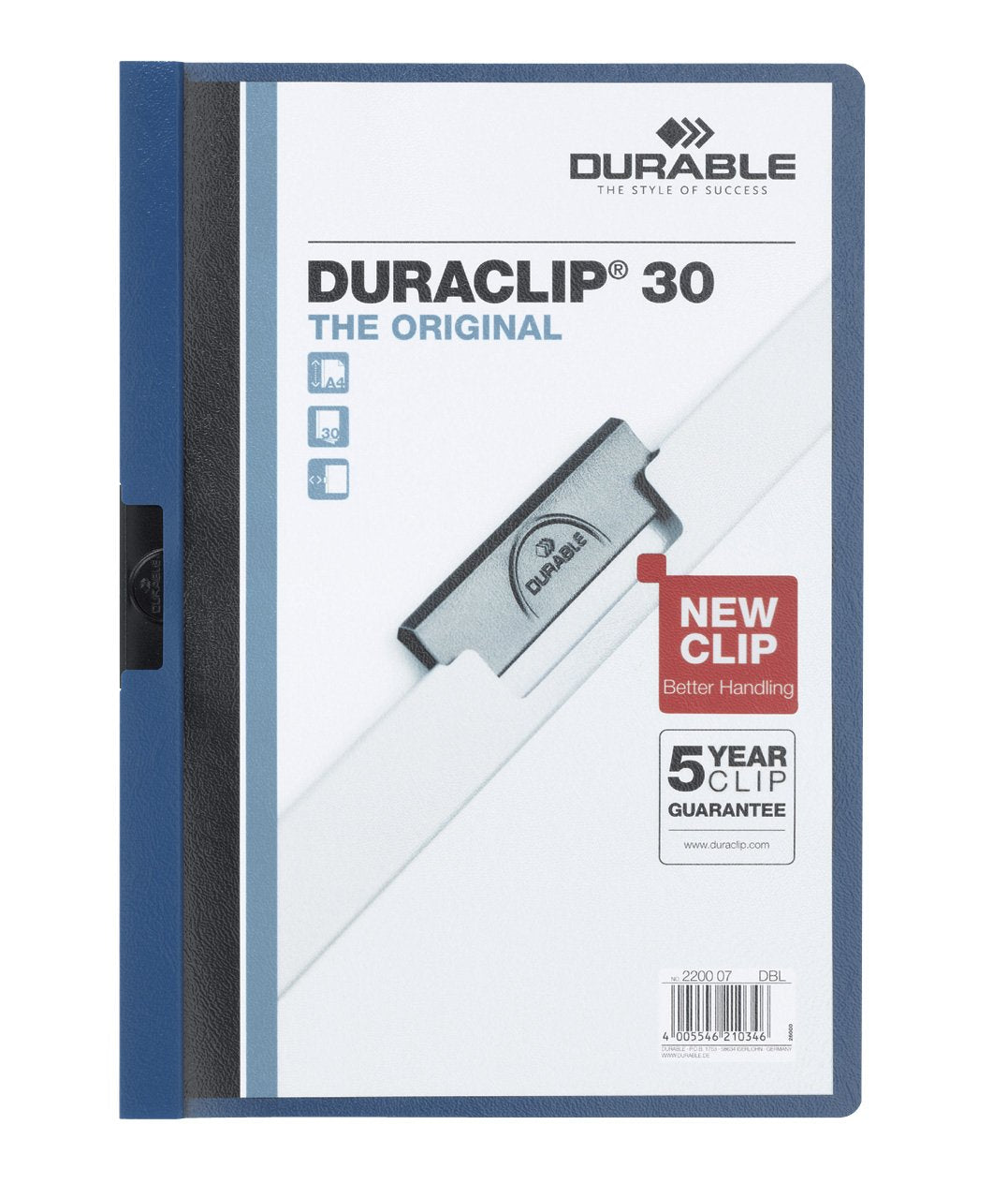 Durable Klemm-Mappe Duraclip Original 30 (für 1-30 Blatt A4), 25 Stück, dunkelblau, 220007 dunkelbla