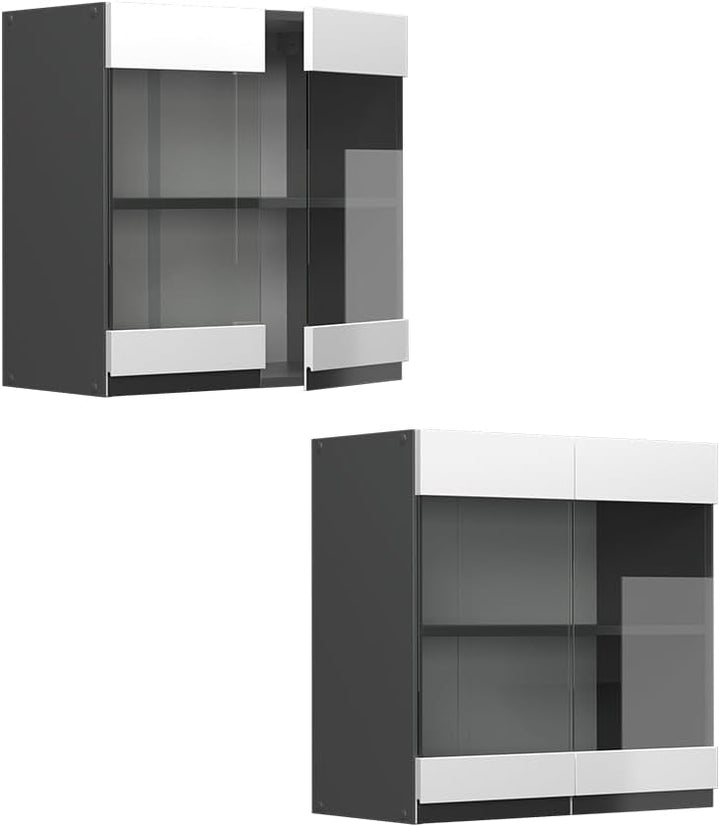 Vicco Küchenschrank Glas R-Line, Weiss/Anthrazit, 60 cm J-Shape Weiss Hängeglasschrank 60 cm, Weiss