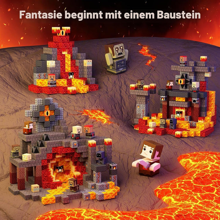 KIDCHEER Magnetische Blöcke für Kinder, 100 Teile – Fantasie-Blöcke-Set, Schwarz, Vulkan-Abenteuerbl