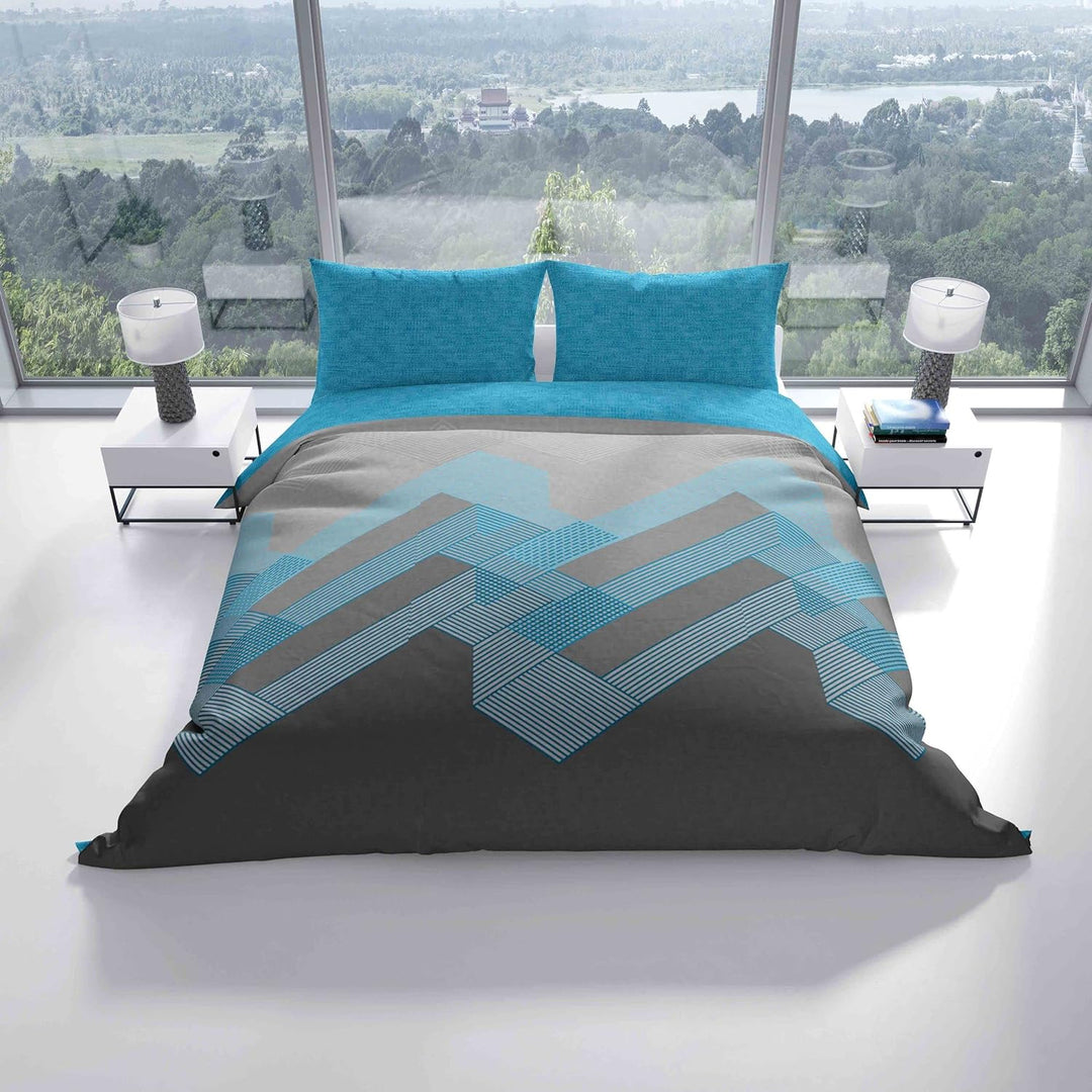 Leonado Vicenti Bettwäsche Baumwolle Set Grau Türkis Geometrisch modern Deckenbezug Kissenbezug mit