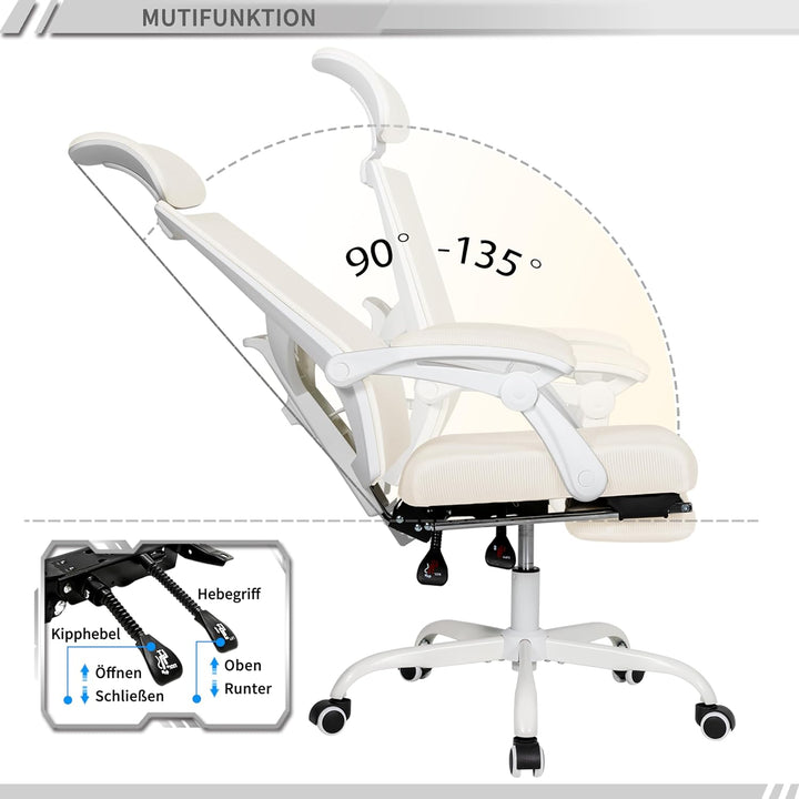 UEV Bürostuhl Ergonomisch, Drehstuhl, Schreibtischstuhl mit Verstellbarer Kopfstütze Lendenwirbelstü
