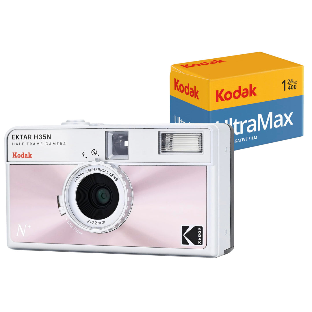 Kodak EKTAR H35N Halbformat-Filmkamera-Set mit Kodak Ultramax 24EXP-Rollfilm (Glasiertes Rosa) Glasi