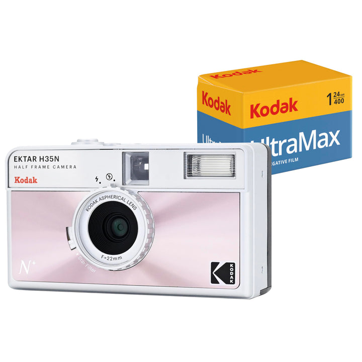 Kodak EKTAR H35N Halbformat-Filmkamera-Set mit Kodak Ultramax 24EXP-Rollfilm (Glasiertes Rosa) Glasi