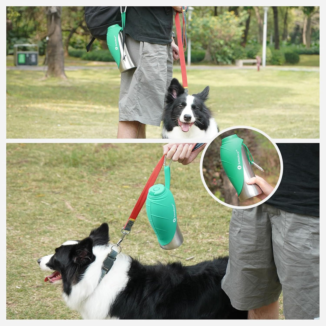LumoLeaf Hundetrinkflasche für unterwegs, 800ml Edelstahl Trinkflasche Hund, Tragbare Haustier Wasse