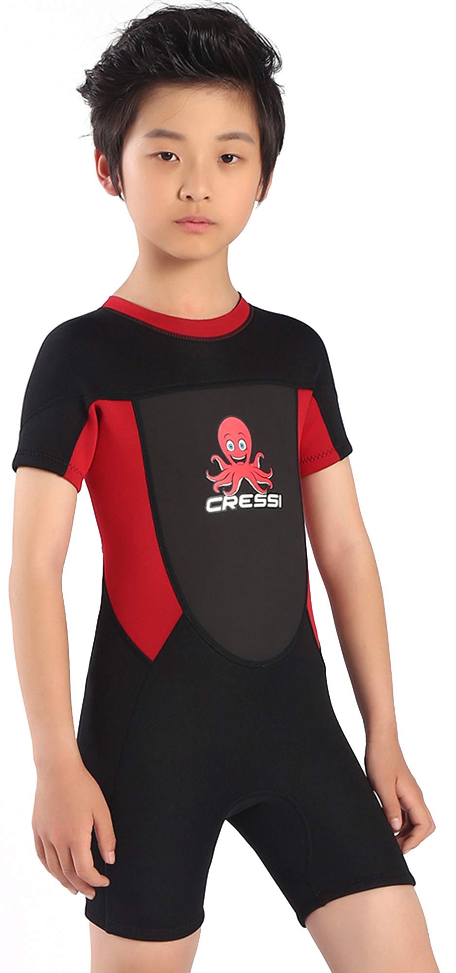 Cessi Smoby Shorty Wetsuit - Unisex Shorty Neoprenanzug 2 mm für Kinder Schwarz/Rot 1/2 Jahre, Schwa