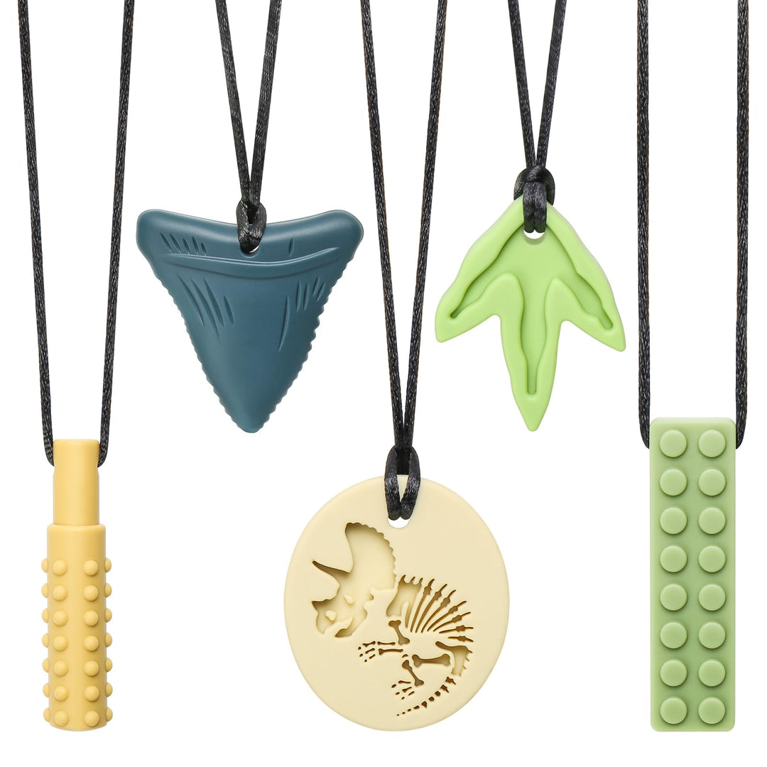 CLDY Kaukette für Kinder, 5 Stück Sensory Kauen Halskette, Kau-Charm, Beissring aus Silikon BPA-frei