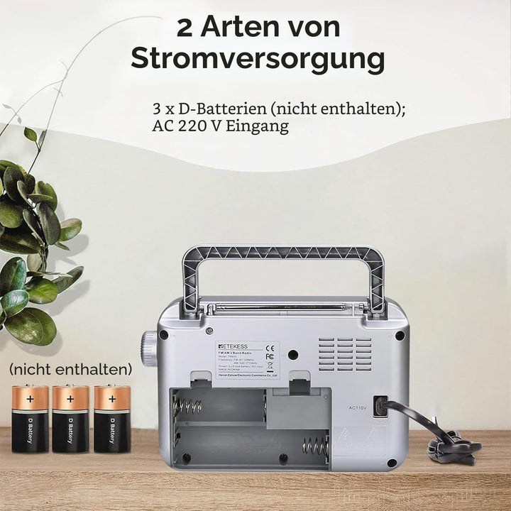 Retekess TR604 AM FM Radio,Tragbares Radio,Netzkabel oder Batteriebetrieb,Grosser Knopf,Grosser Laut