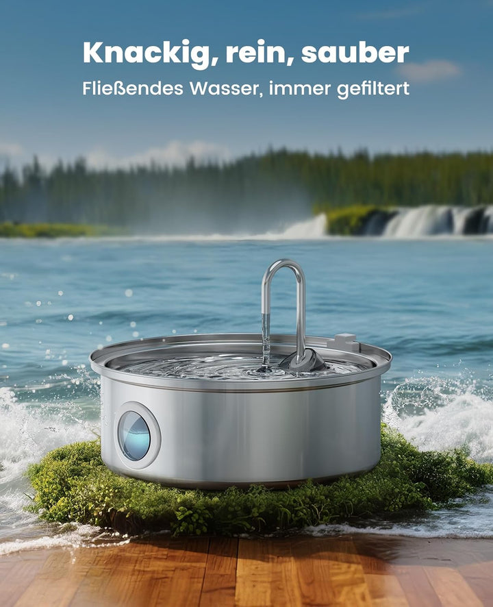 oneisall 7L Trinkbrunnen für Hunde, Katzenbrunnen für Katzen, Edelstahl Hundebrunnen mit LED-Licht,