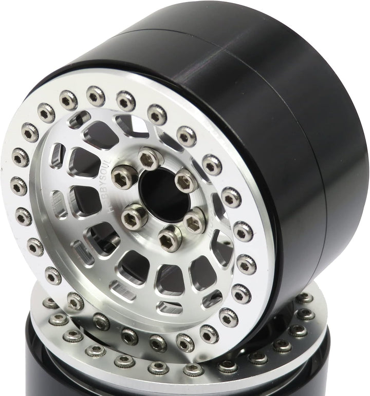 hobbysoul 4 Stück Breite 1,57Zoll (40mm) 2,2 Beadlock Räder 122g/Felge, 2,2 Räder Silberne Felgen Fü