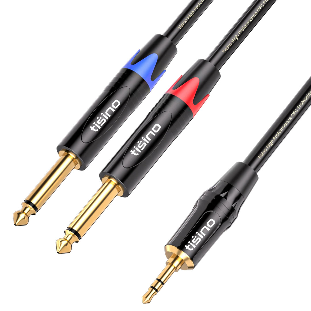 Tisino 3,5 mm auf 6,35 mm Stereo-Kabel, Mini-Klinkenstecker TRS Stereo auf Dual 6,35 mm TS Mono Y-Sp