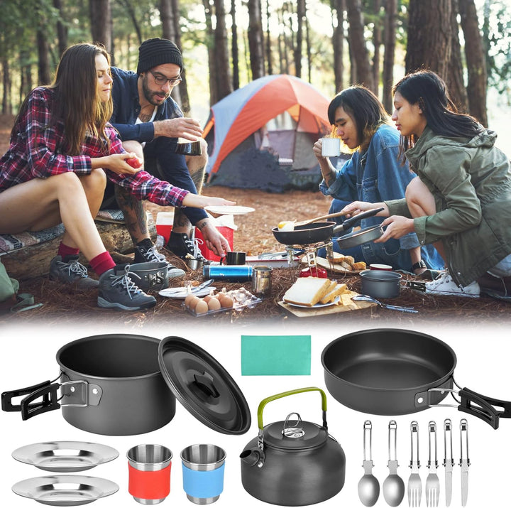 Campinggeschirr Set Outdoor Camping Zubehör Tragbares Camping Topf Cookware Kit Aluminium Camping Ko
