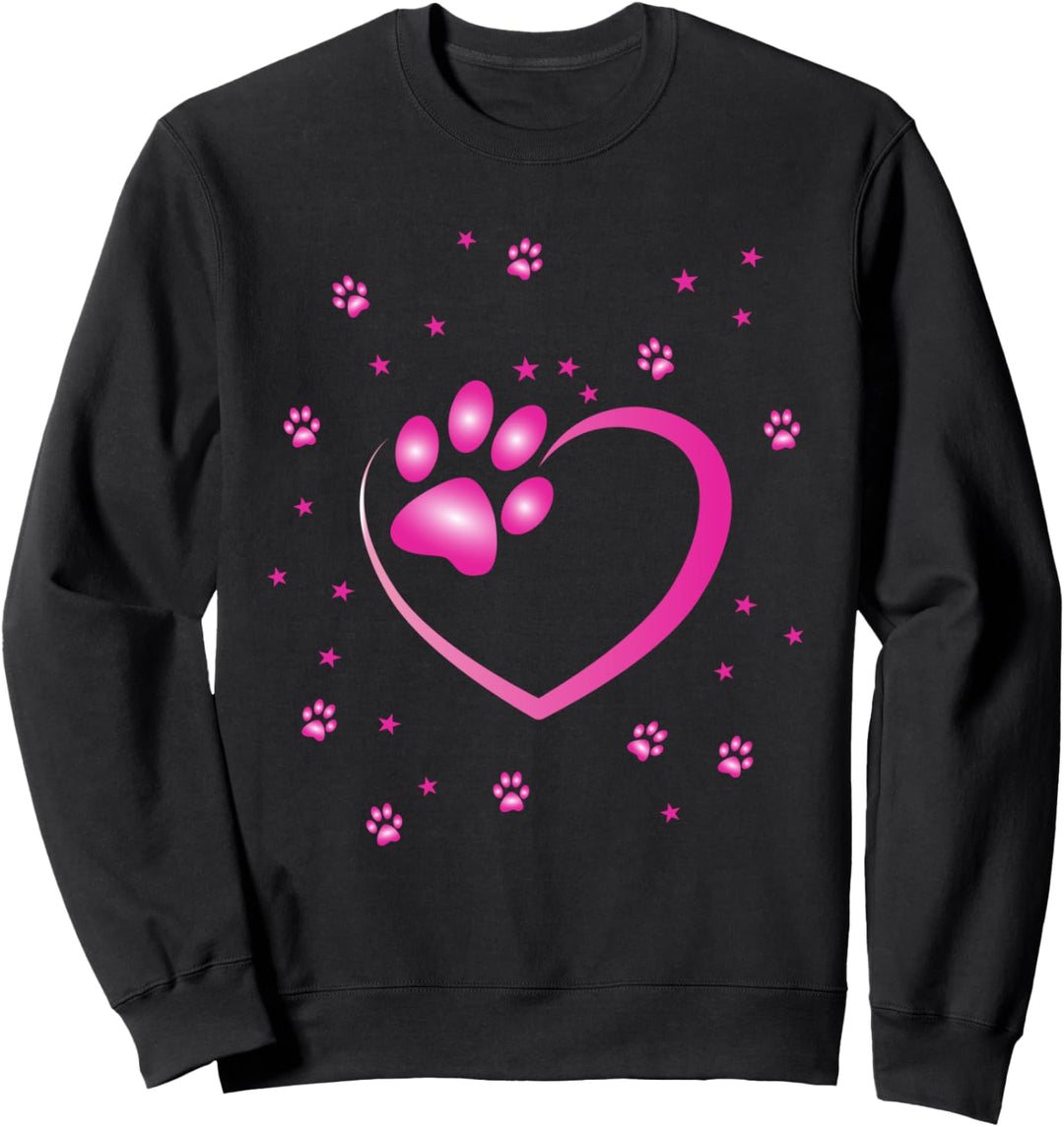 Herz mit Pfote von Hund oder Katze für Frauchen Herrchen Sweatshirt